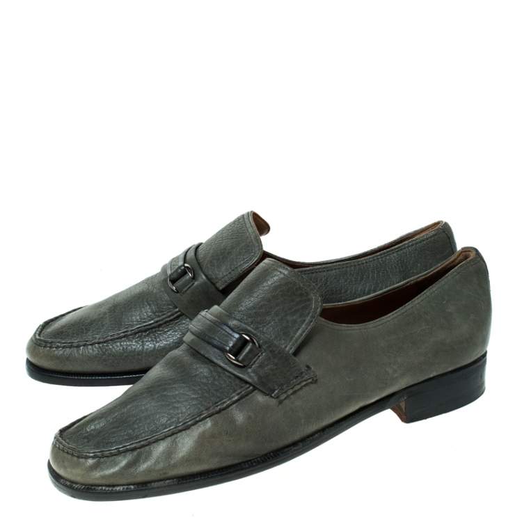 Pre Owned Moreschi Grey Leather Slip On Loafers Size 41.5