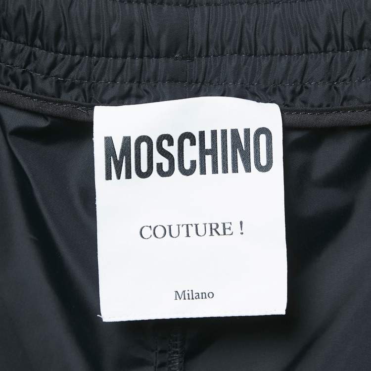Pre Owned Moschino Couture Black Foil Logo Print Cotton Shorts XL