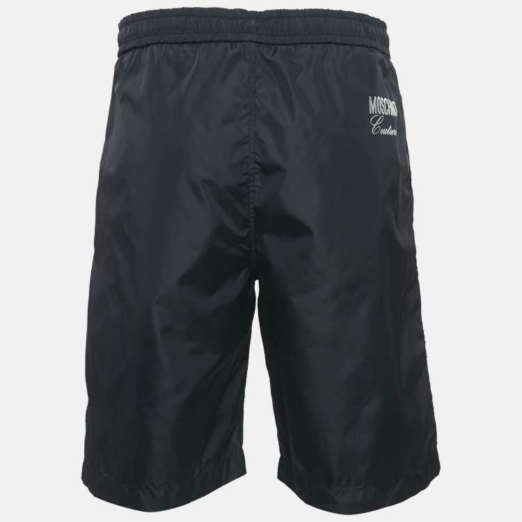 Pre Owned Moschino Couture Black Foil Logo Print Cotton Shorts XL