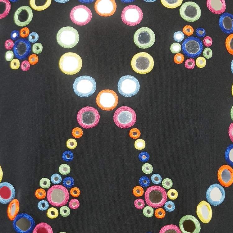 Pre Owned Moschino Couture Black Mirror Embroidered Cotton Crew Neck Sweatshirt XS
