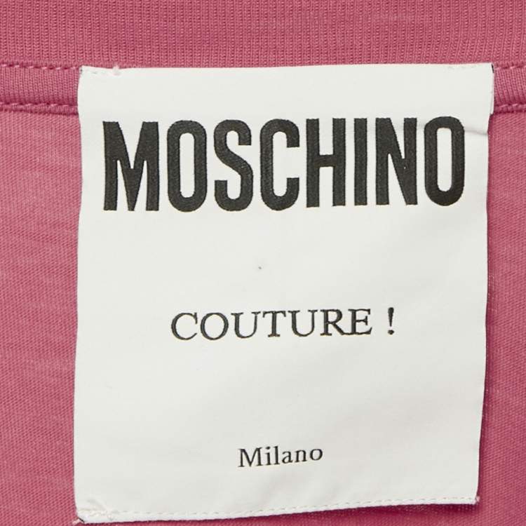Pre Owned Moschino Couture Pink Logo Print Jersey T-Shirt M