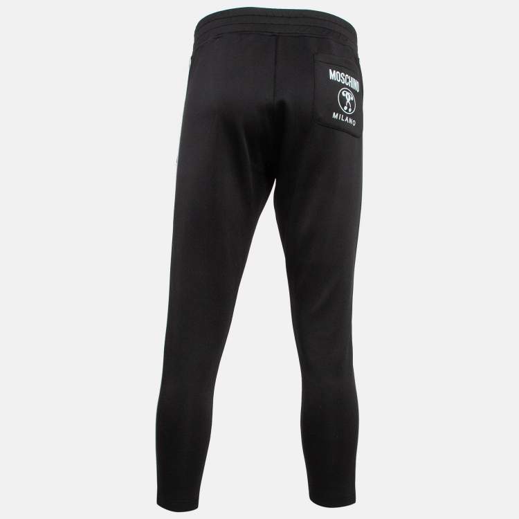 Pre Owned Moschino Couture Black Logo Side Strip Stretch Knit Track Pants S