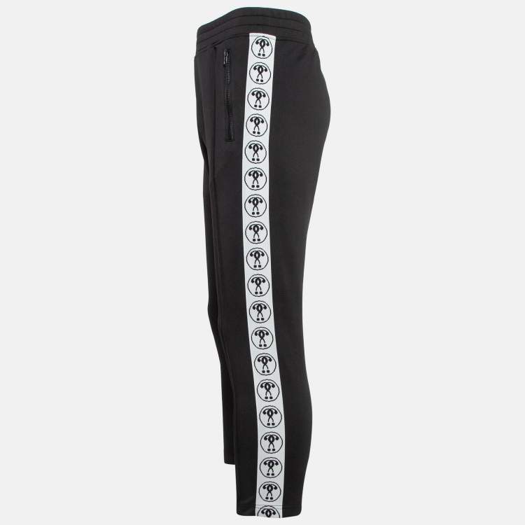 Pre Owned Moschino Couture Black Logo Side Strip Stretch Knit Track Pants S