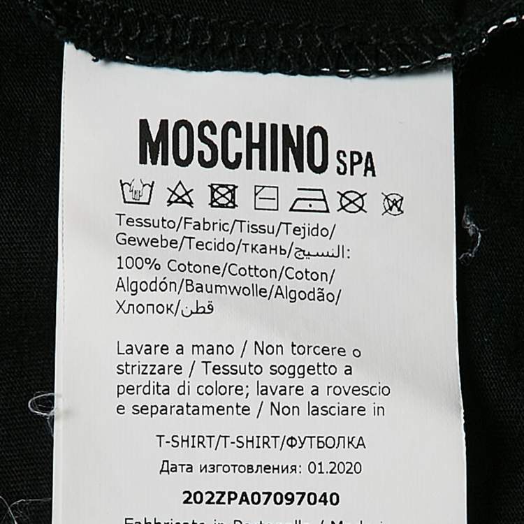 Pre Owned Moschino Black Logo All Over Print Jersey T-Shirt S