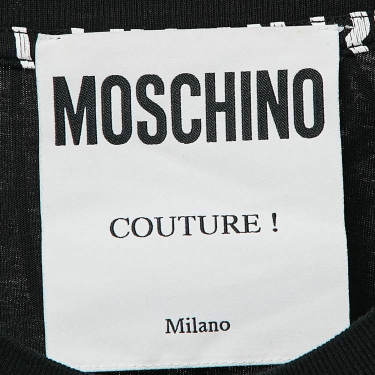 Pre Owned Moschino Black Logo All Over Print Jersey T-Shirt S