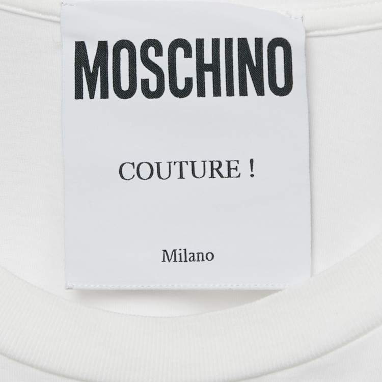 Pre Owned Moschino Couture White Logo Print Jersey Crew Neck T-Shirt M