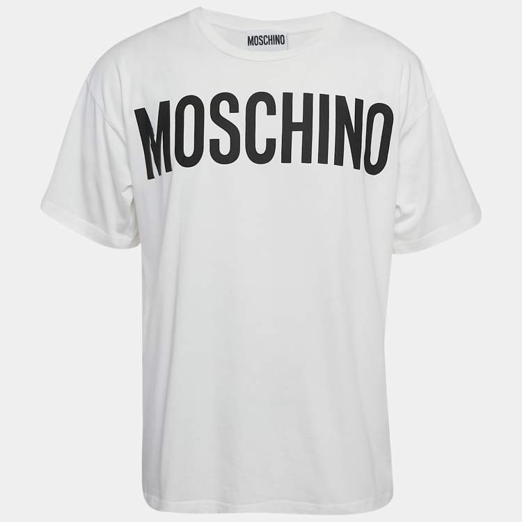 Pre Owned Moschino Couture White Logo Print Jersey Crew Neck T-Shirt M