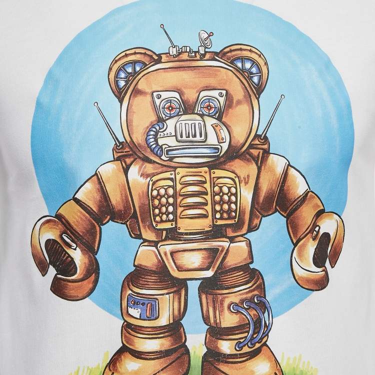 Pre Owned Moschino Couture White Cotton Robotic Teddy Print T-Shirt XS