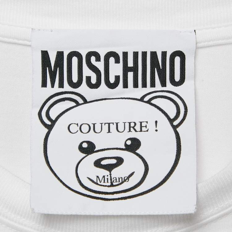 Pre Owned Moschino Couture White Cotton Robotic Teddy Print T-Shirt XS