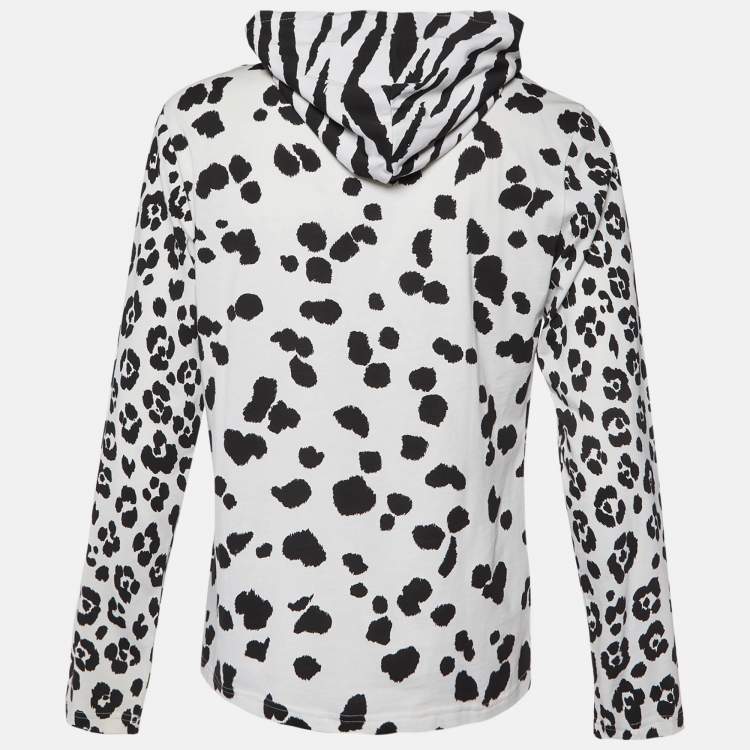 Pre Owned Moschino Couture Monochrome Printed Cotton Hoodie L