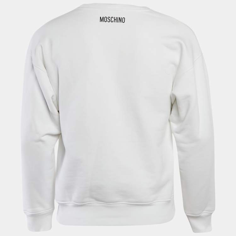 Pre Owned Moschino Couture 40 White Loud Luxury Print Cotton Sweatshirt M