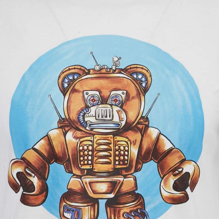Pre Owned Moschino Couture White Robot Teddy Print Cotton Crew Neck T-Shirt S