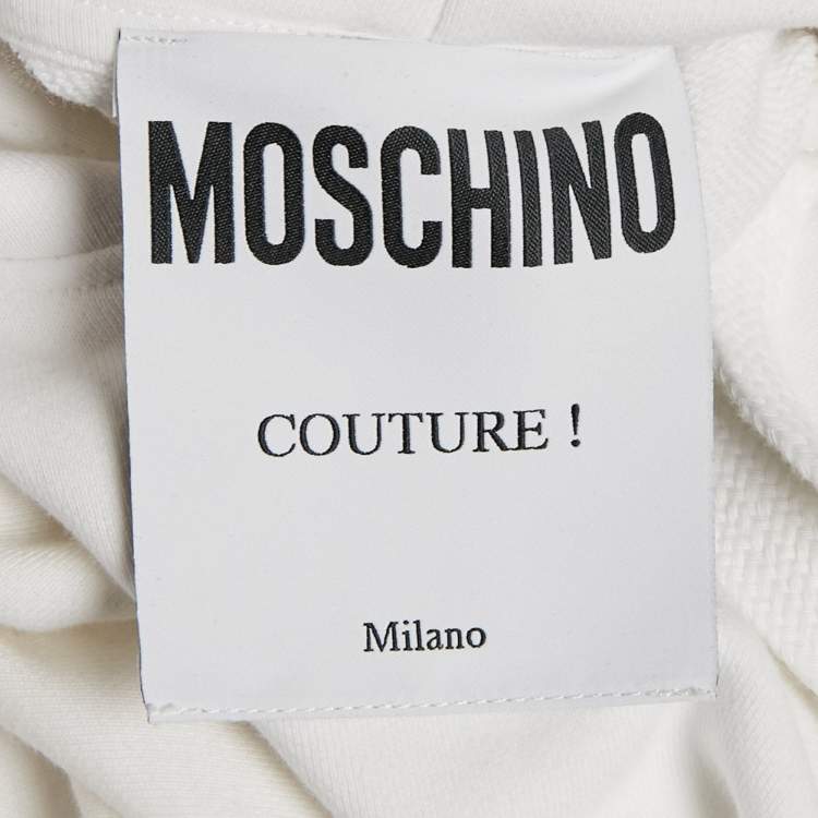 Pre Owned Moschino Couture White Logo Applique Detail Cotton Hooded Sweatshirt XS