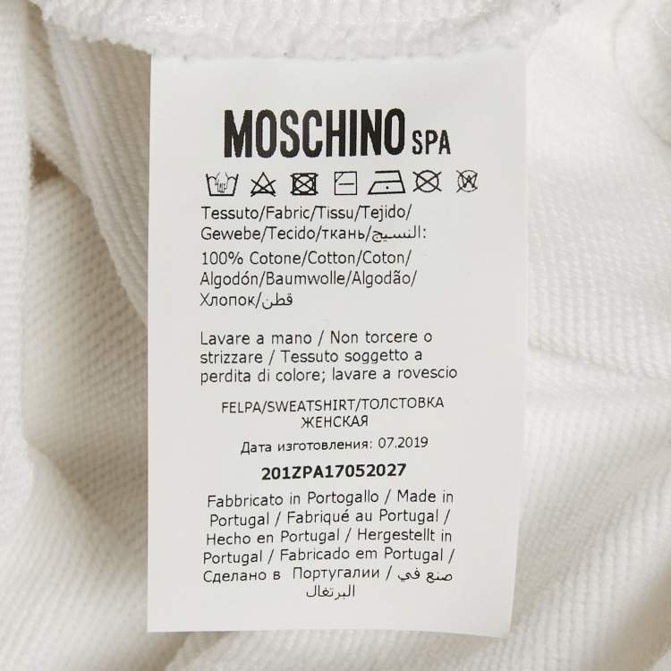Pre Owned Moschino Couture White Logo Applique Detail Cotton Hooded Sweatshirt XS