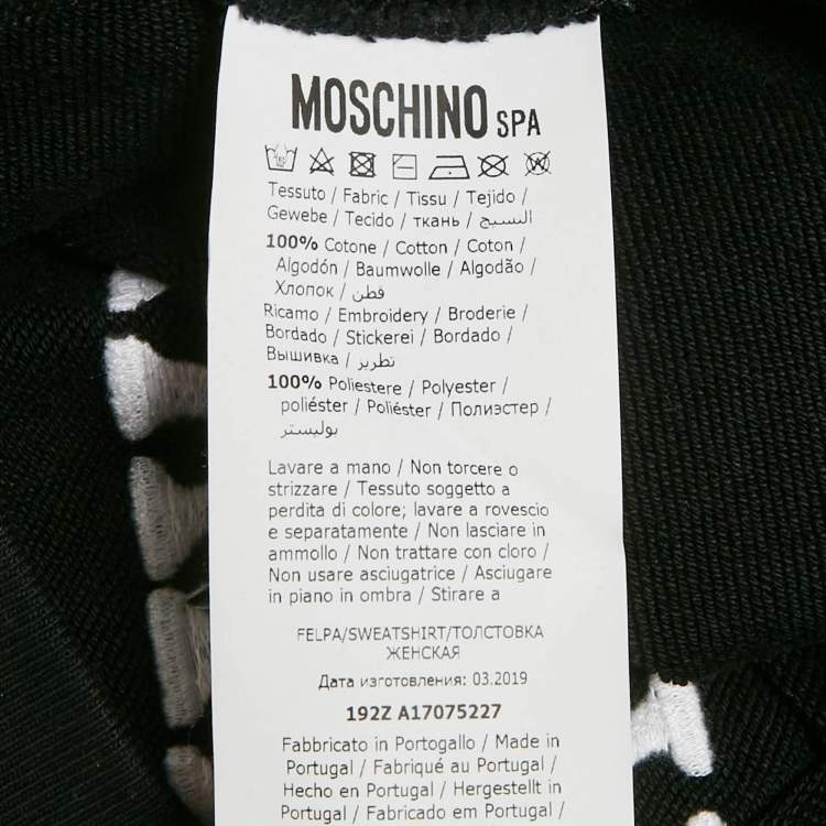 Pre Owned Moschino Couture Black Embroidered Cotton Hoodie M