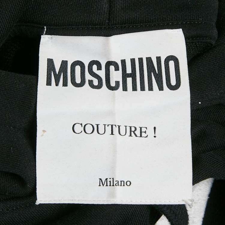 Pre Owned Moschino Couture Black Embroidered Cotton Hoodie M