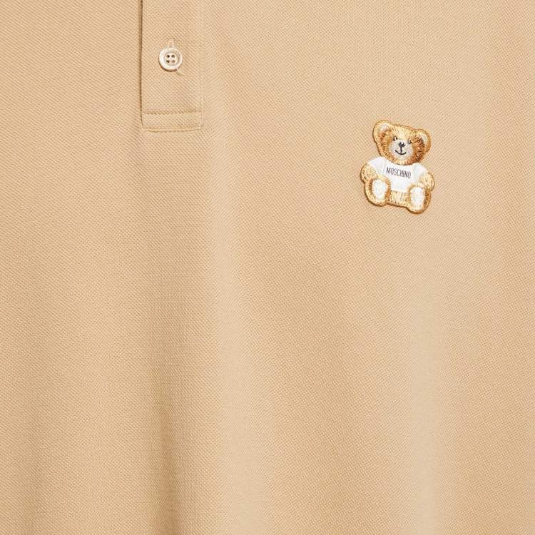 Pre Owned Moschino Couture Beige Bear Patch Cotton Polo T-Shirt 3XL