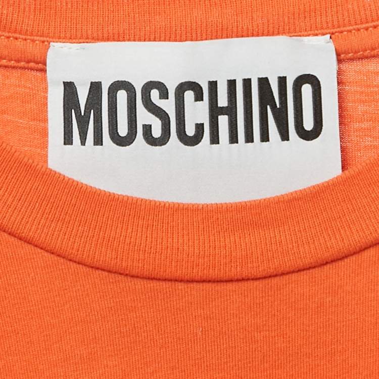 Pre Owned Moschino Couture Orange Logo Print Cotton Crew Neck T-Shirt S