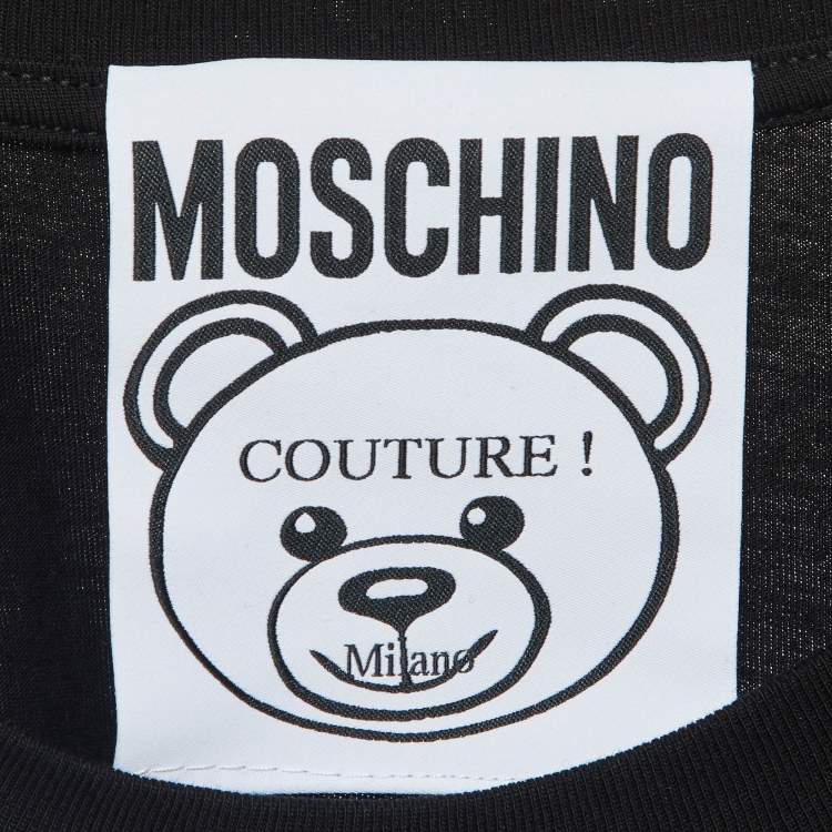 Pre Owned Moschino Couture Black Glitter Bear Print Cotton Crew Neck T-Shirt S
