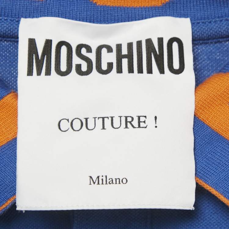 Pre Owned Moschino Couture Blue Cotton Pique Long Sleeve Polo T-Shirt XL