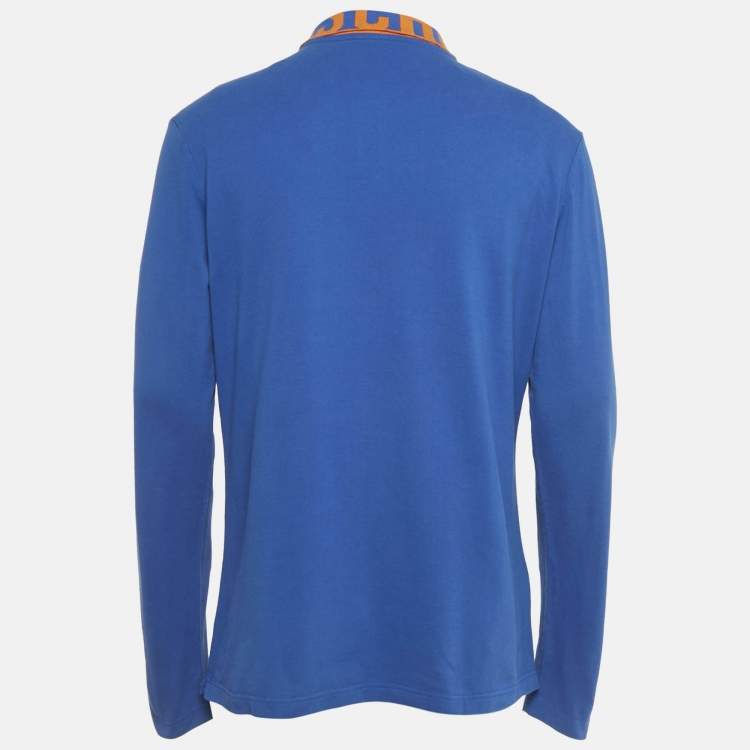 Pre Owned Moschino Couture Blue Cotton Pique Long Sleeve Polo T-Shirt XL