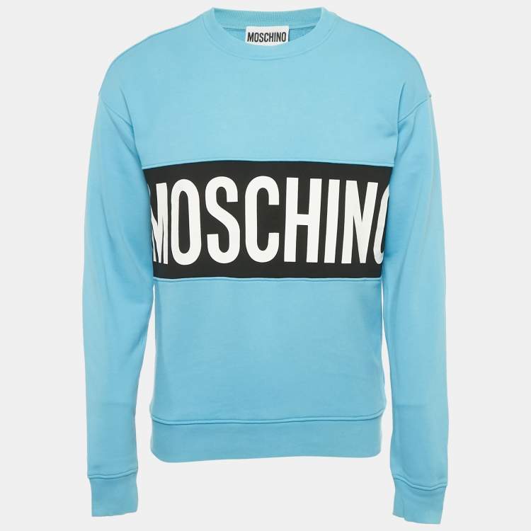 Pre Owned Moschino Couture Blue Logo Print Cotton Sweatshirt S