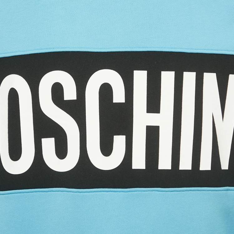 Pre Owned Moschino Couture Blue Logo Print Cotton Sweatshirt S