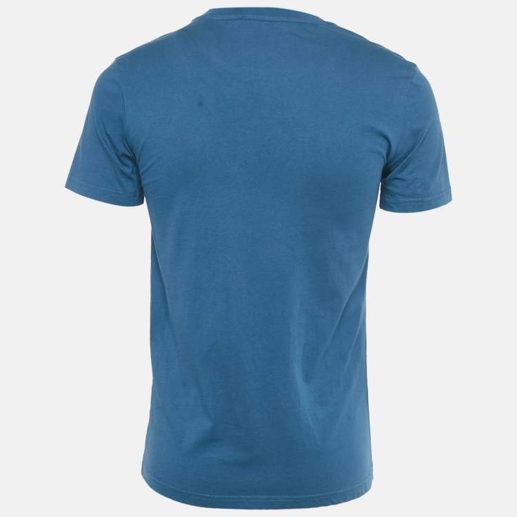 Pre Owned Moschino Couture Blue Logo Print Cotton Crew Neck T-Shirt XS