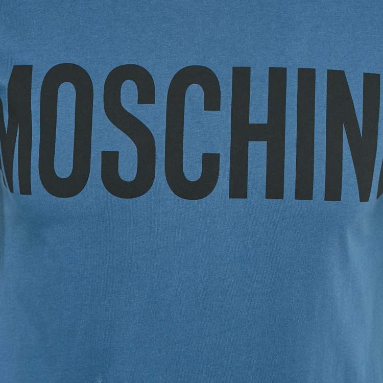 Pre Owned Moschino Couture Blue Logo Print Cotton Crew Neck T-Shirt XS