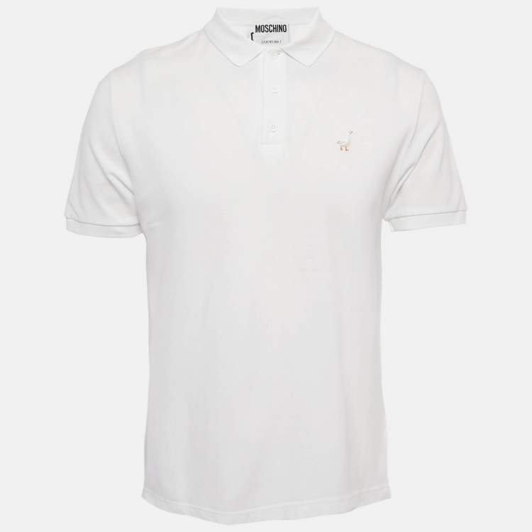 مملوكة مسبقًا Moschino Couture White Embroidered Cotton Polo T-Shirt S