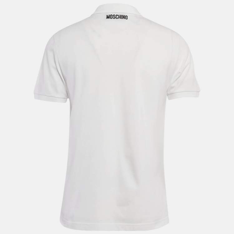 مملوكة مسبقًا Moschino Couture White Embroidered Cotton Polo T-Shirt S