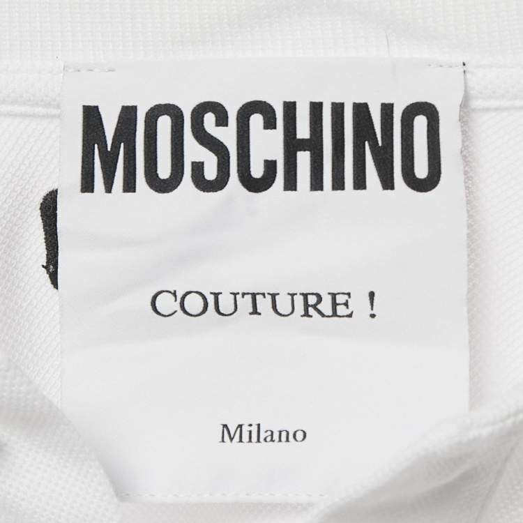 مملوكة مسبقًا Moschino Couture White Embroidered Cotton Polo T-Shirt S