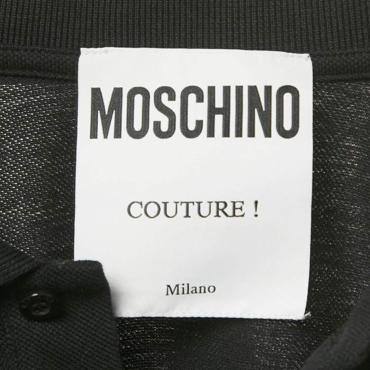 مملوكة مسبقًا Moschino Couture Black Embroidered Cotton Polo T-Shirt S