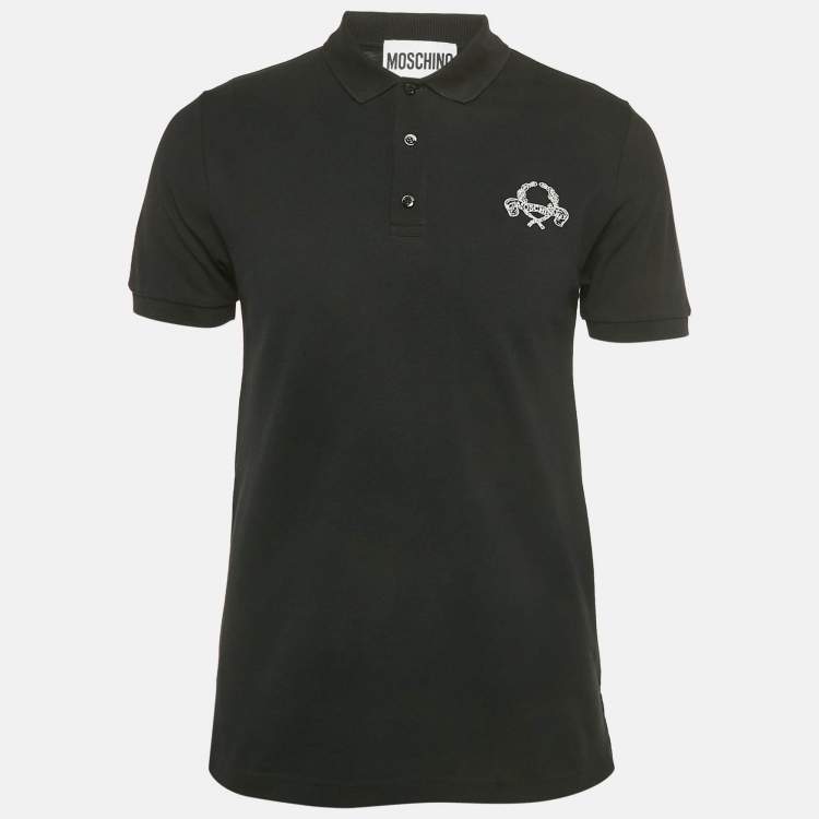 مملوكة مسبقًا Moschino Couture Black Embroidered Cotton Polo T-Shirt S
