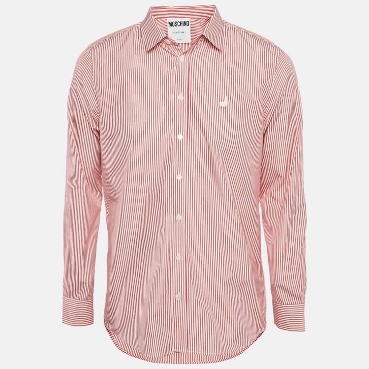 Pre Owned Moschino Couture Red Striped Cotton Oca Detail Shirt M