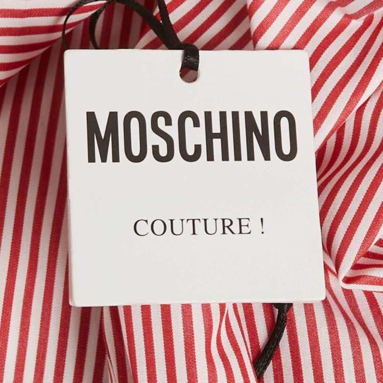 Pre Owned Moschino Couture Red Striped Cotton Oca Detail Shirt M