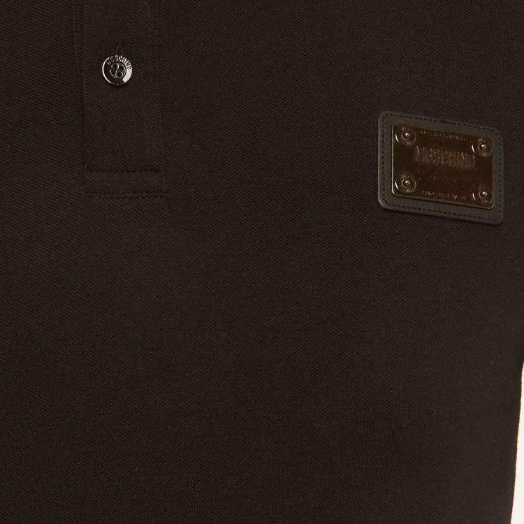 Pre Owned Moschino Couture Black Cotton Logo Plaque Polo T-Shirt S