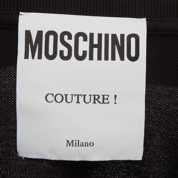 Pre Owned Moschino Couture Black Cotton Logo Plaque Polo T-Shirt S