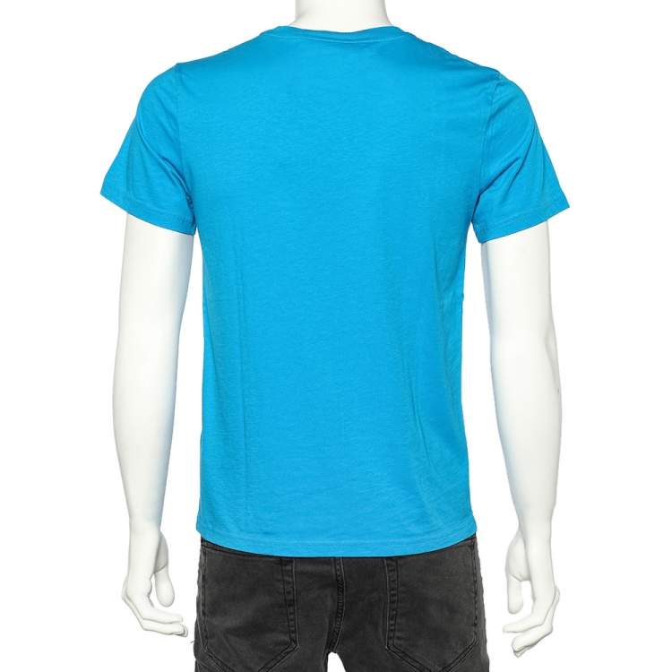 Pre Owned Moschino Couture Blue Logo Printed Cotton T-Shirt S
