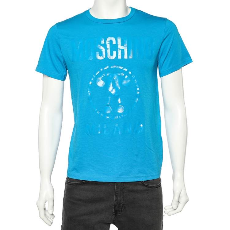Pre Owned Moschino Couture Blue Logo Printed Cotton T-Shirt S