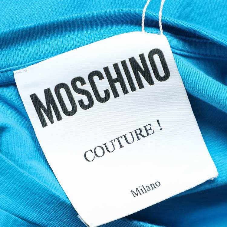 Pre Owned Moschino Couture Blue Logo Printed Cotton T-Shirt S