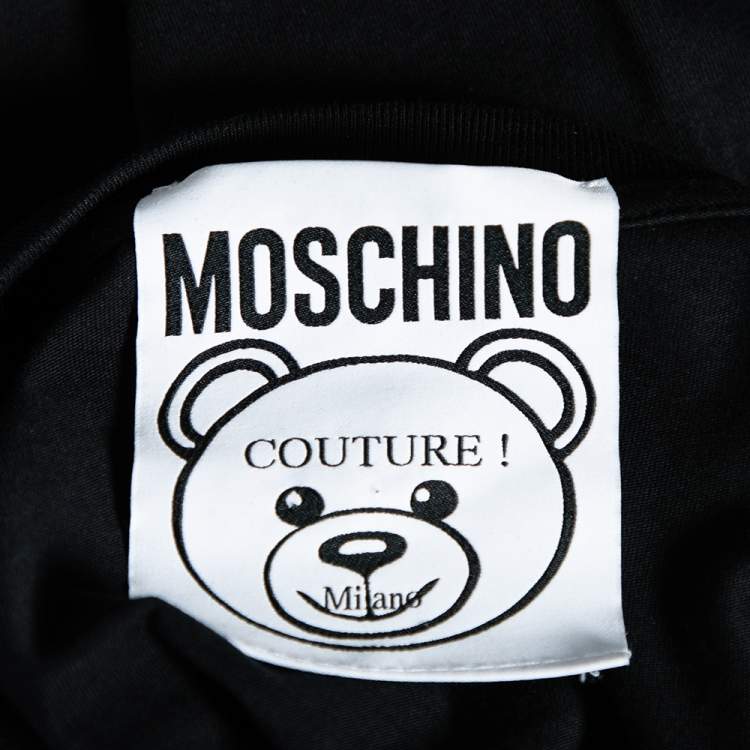 Pre Owned Moschino Couture Black Cotton Dollar Teddy Printed Crew Neck T-Shirt XXS