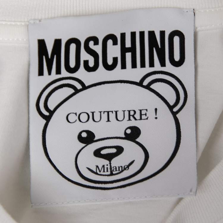 Pre Owned Moschino Couture White Teddy Bear Printed Cotton Short Sleeve T-Shirt M
