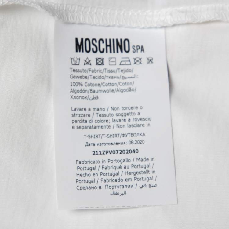Pre Owned Moschino Couture White Teddy Bear Printed Cotton Short Sleeve T-Shirt M