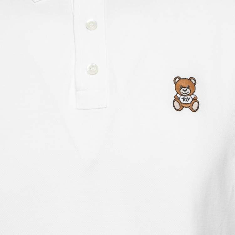 Pre Owned Moschino Couture White Cotton Pique Teddy Bear Embroidered Polo T-Shirt M