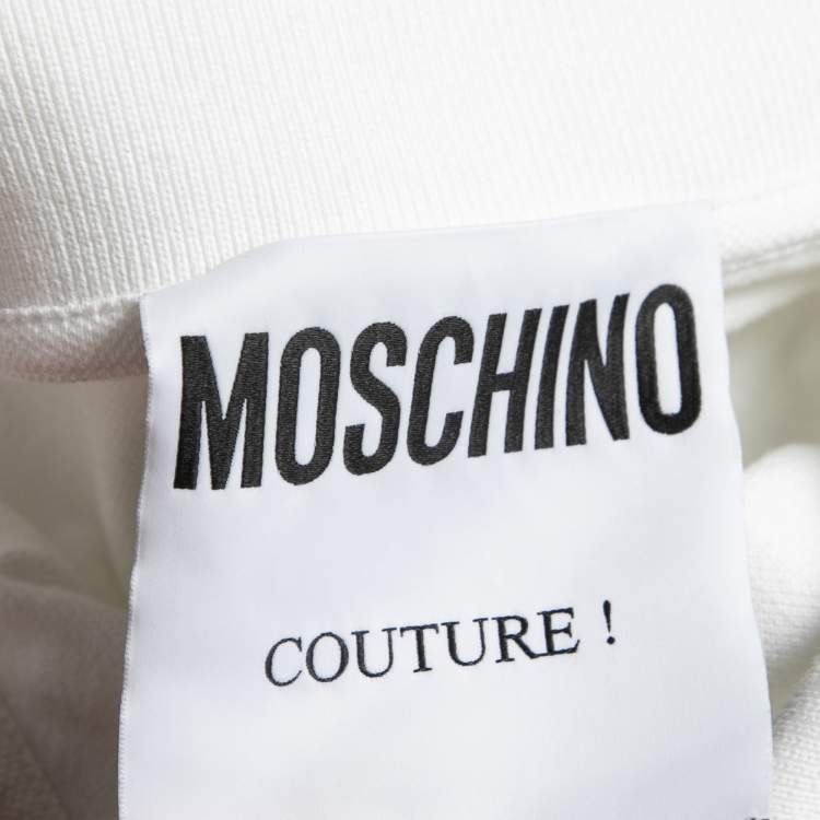 Pre Owned Moschino Couture White Cotton Pique Teddy Bear Embroidered Polo T-Shirt M