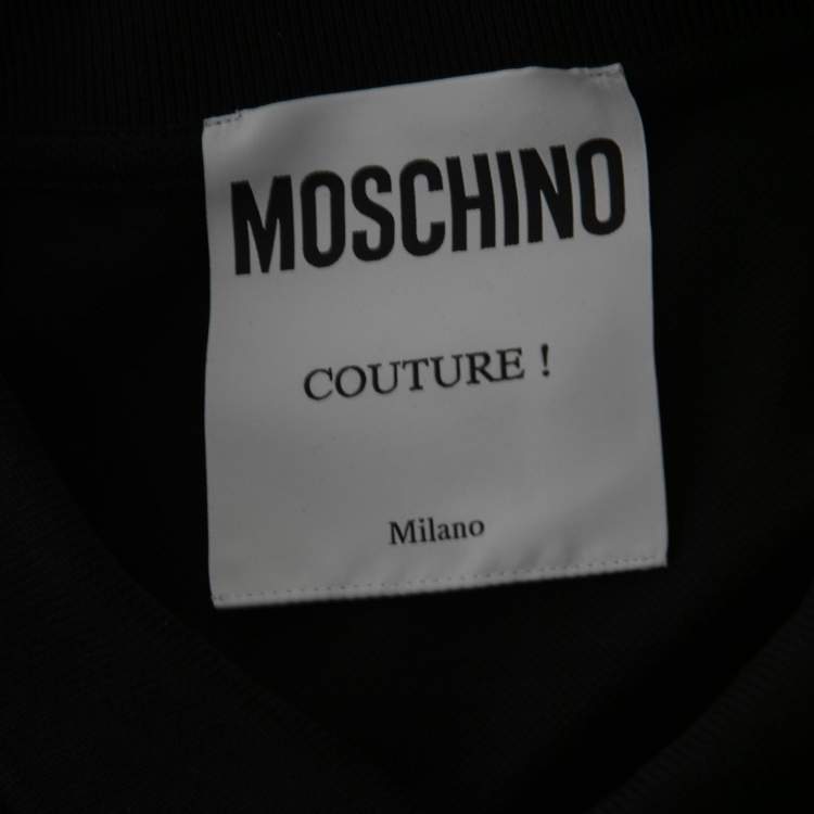 Pre Owned Moschino Couture Black Cotton Pique Logo Printed Polo T-Shirt XL