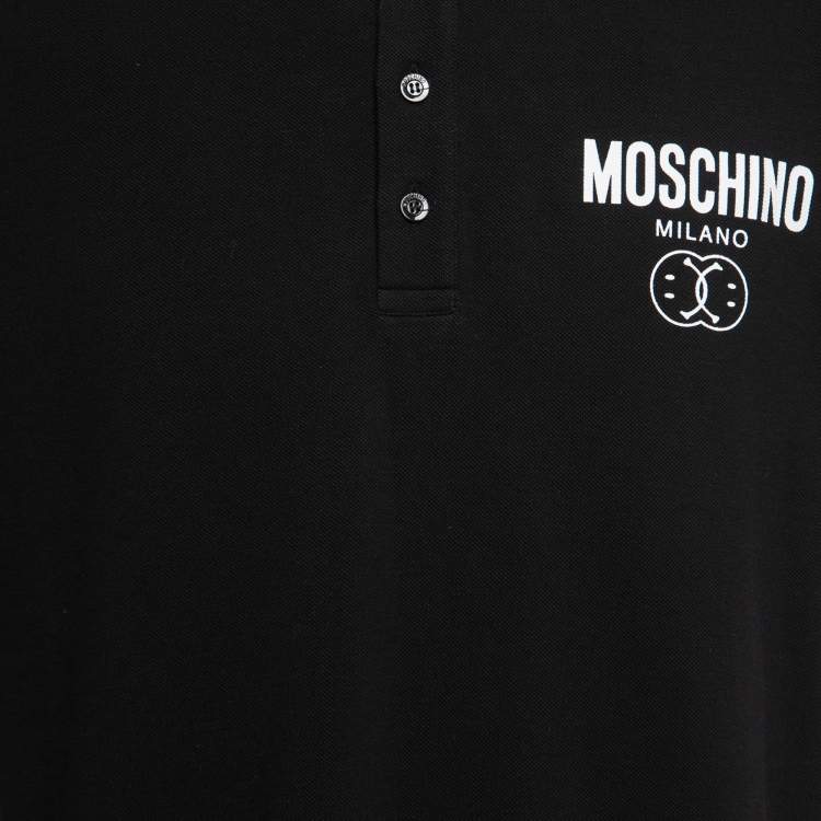 Pre Owned Moschino Couture Black Cotton Pique Logo Printed Polo T-Shirt XL