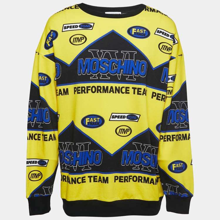 Pre Owned Moschino Couture Yellow Performance Print Cotton Sweatshirt L