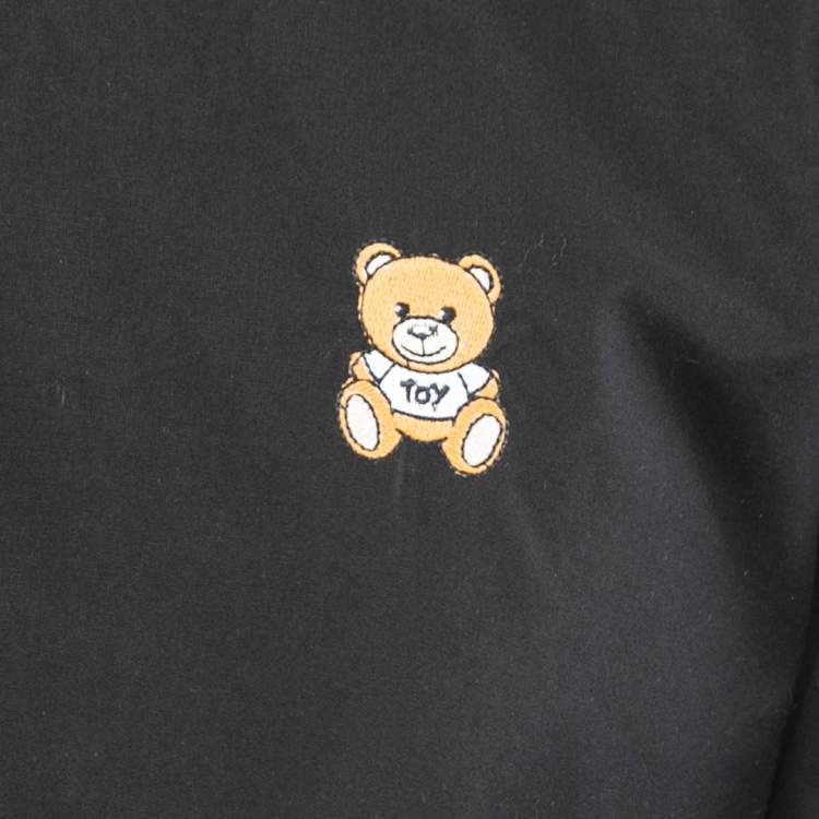 Pre Owned Moschino Couture Black Cotton Teddy Embroidered Long Sleeve Shirt M